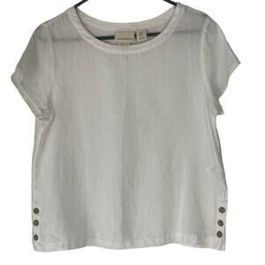 Cynthia Rowley‎ Women's Medium Side Hem Button Short Sleeve White Top